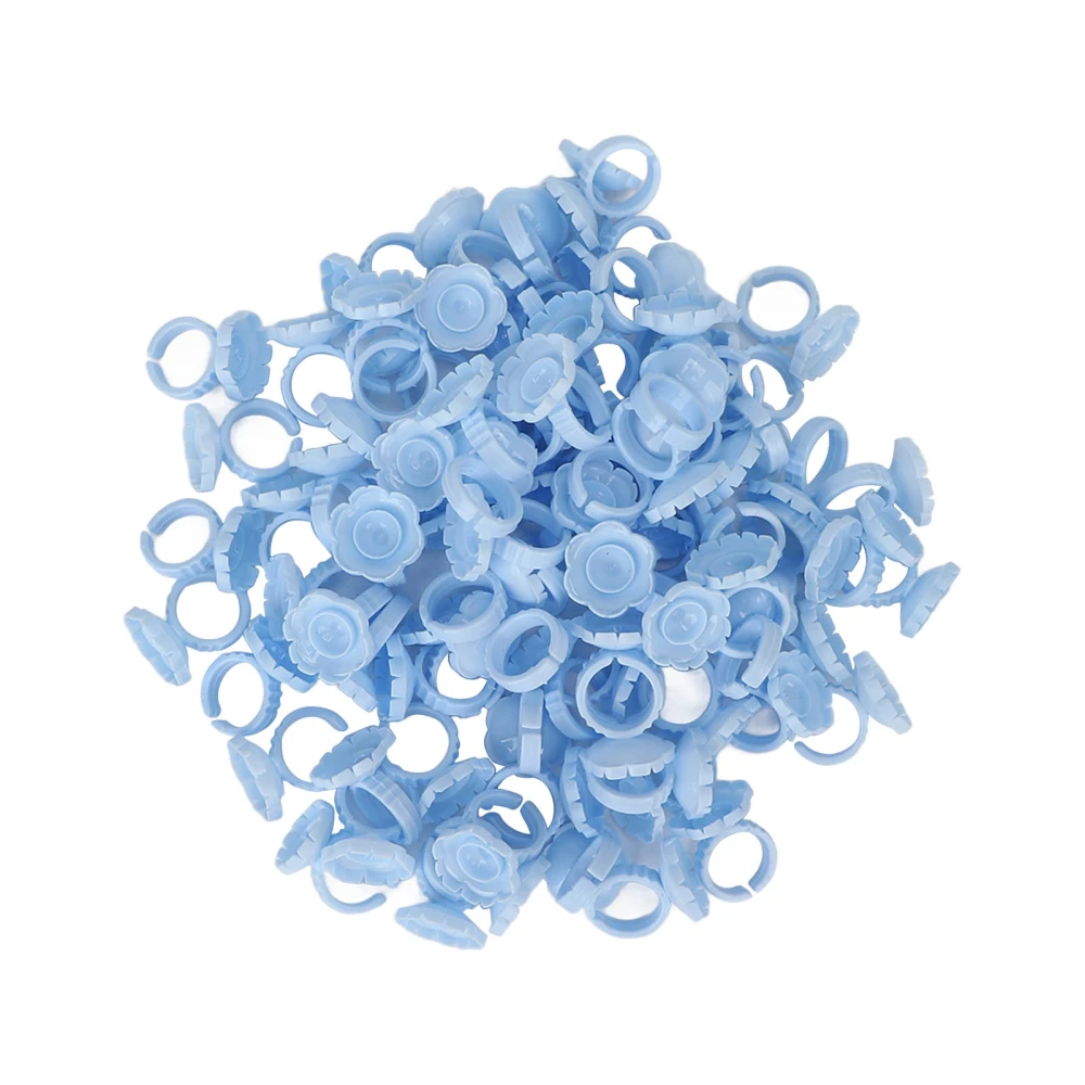 100pcs Flower Glue Rings Eyelash Lashes Extension Glue Cups Tool Holder for Eyelash ExtensionsBlue