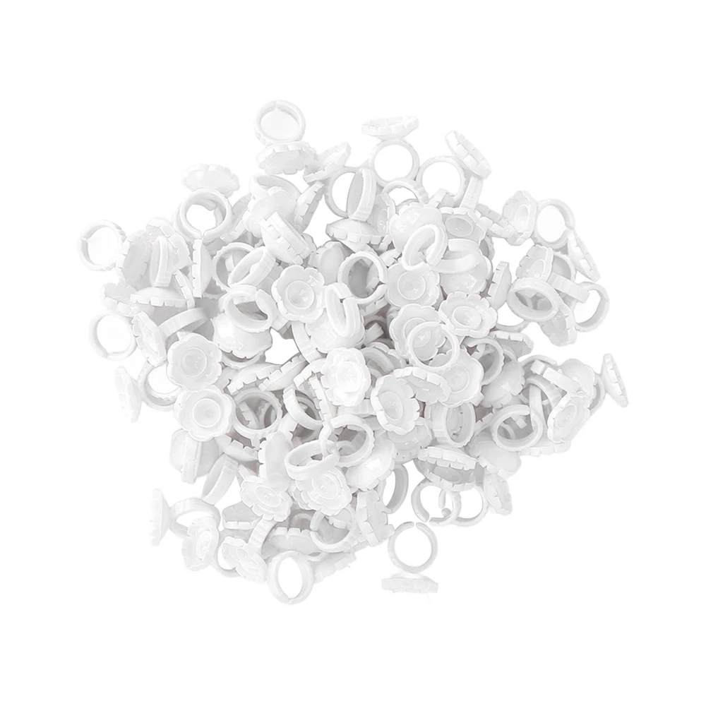 100pcs Flower Glue Rings Eyelash Lashes Extension Glue Cups Tool Holder for Eyelash ExtensionsWhite