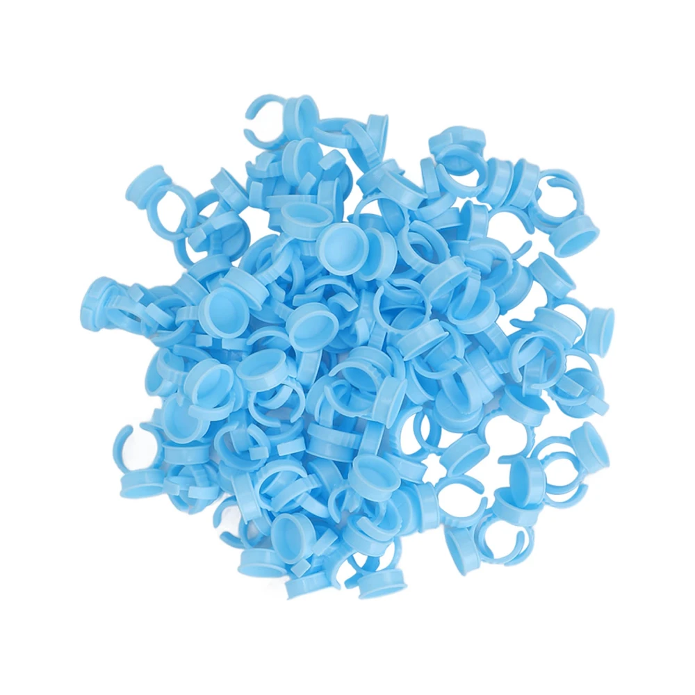 100pcs Eyelash Extension Glue Finger Rings Disposable Open Type Tattoo Ink Holder Cups Blue