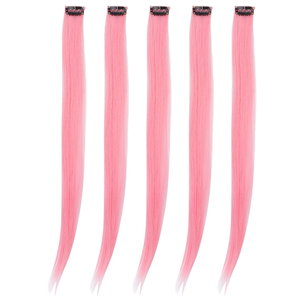 5pcs Clip in Hairpiece Colored Straight Hair Extensions Clip Hairpiece Clip for Party CosplayLight Pink