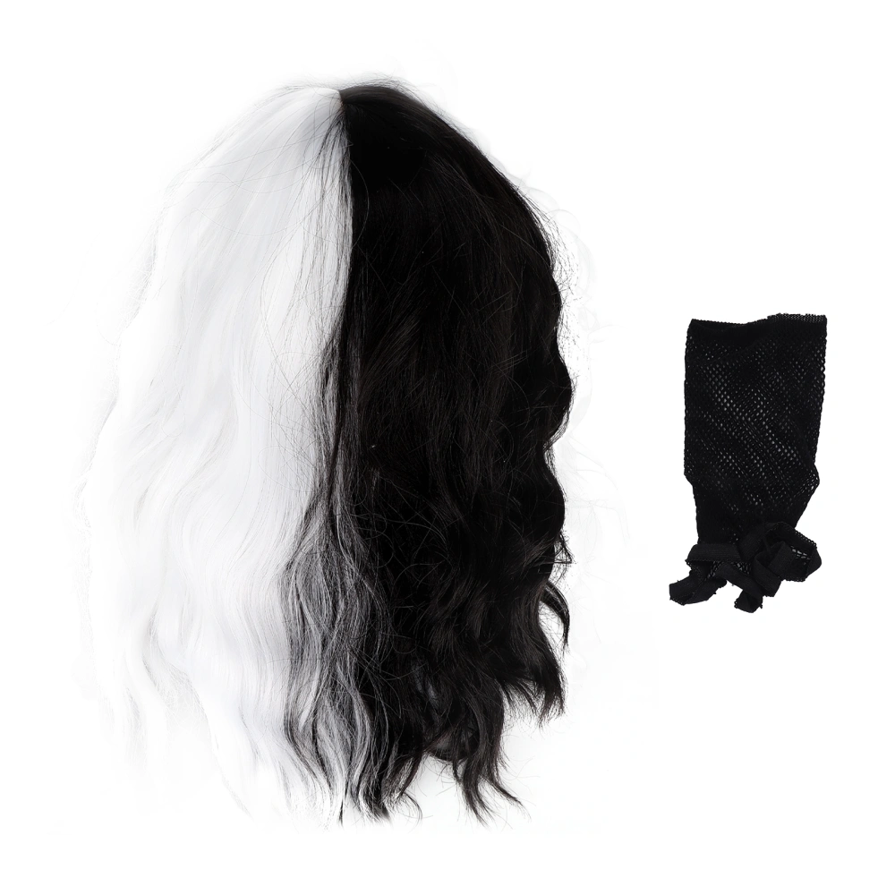 Women Short Wavy Curly Wig Girls Fashionable Black White Synthetic Wig for Cosplay Costume Party