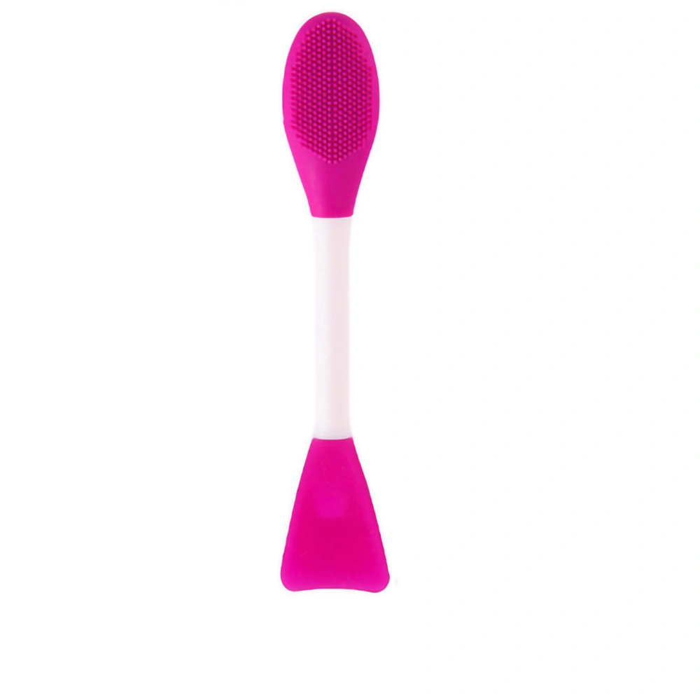 Double Ended Facial Mask Brush Silicone Facial Mask Applicator Spatula Cleansing Massage Brush(Face Cleansing Brush Fan Shape Rose Red)