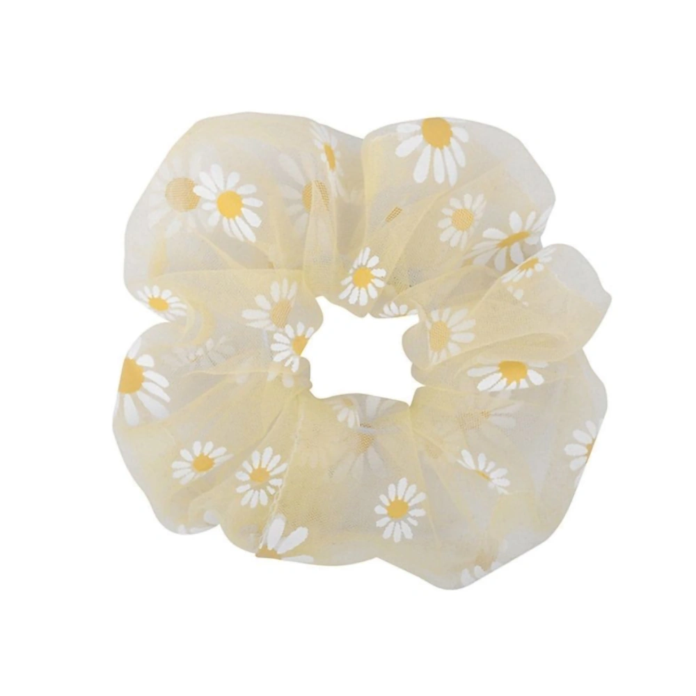 Hair Scrunchies Elastic Soft Gauze Daisy Pattern Large Intestine Hair Bands Hair AccessoriesYellow