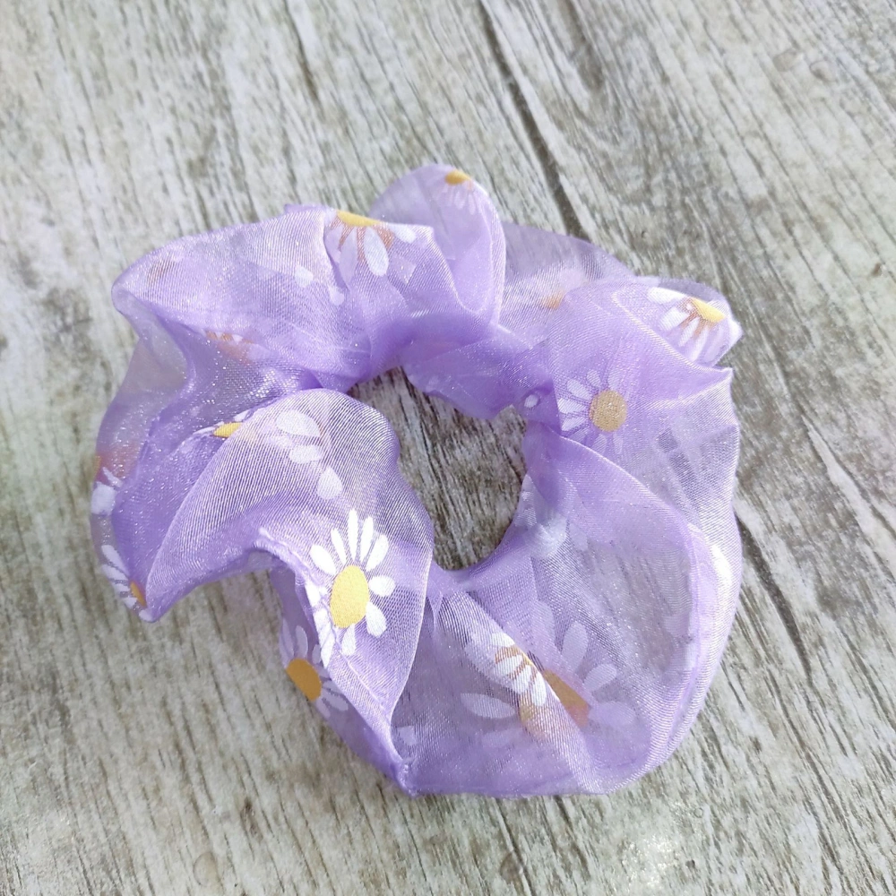 Hair Scrunchies Elastic Soft Gauze Daisy Pattern Large Intestine Hair Bands Hair AccessoriesPurple