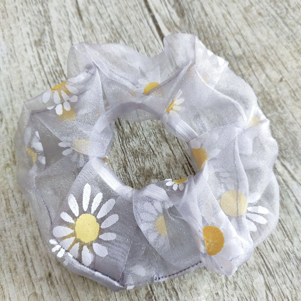 Hair Scrunchies Elastic Soft Gauze Daisy Pattern Large Intestine Hair Bands Hair AccessoriesGrey