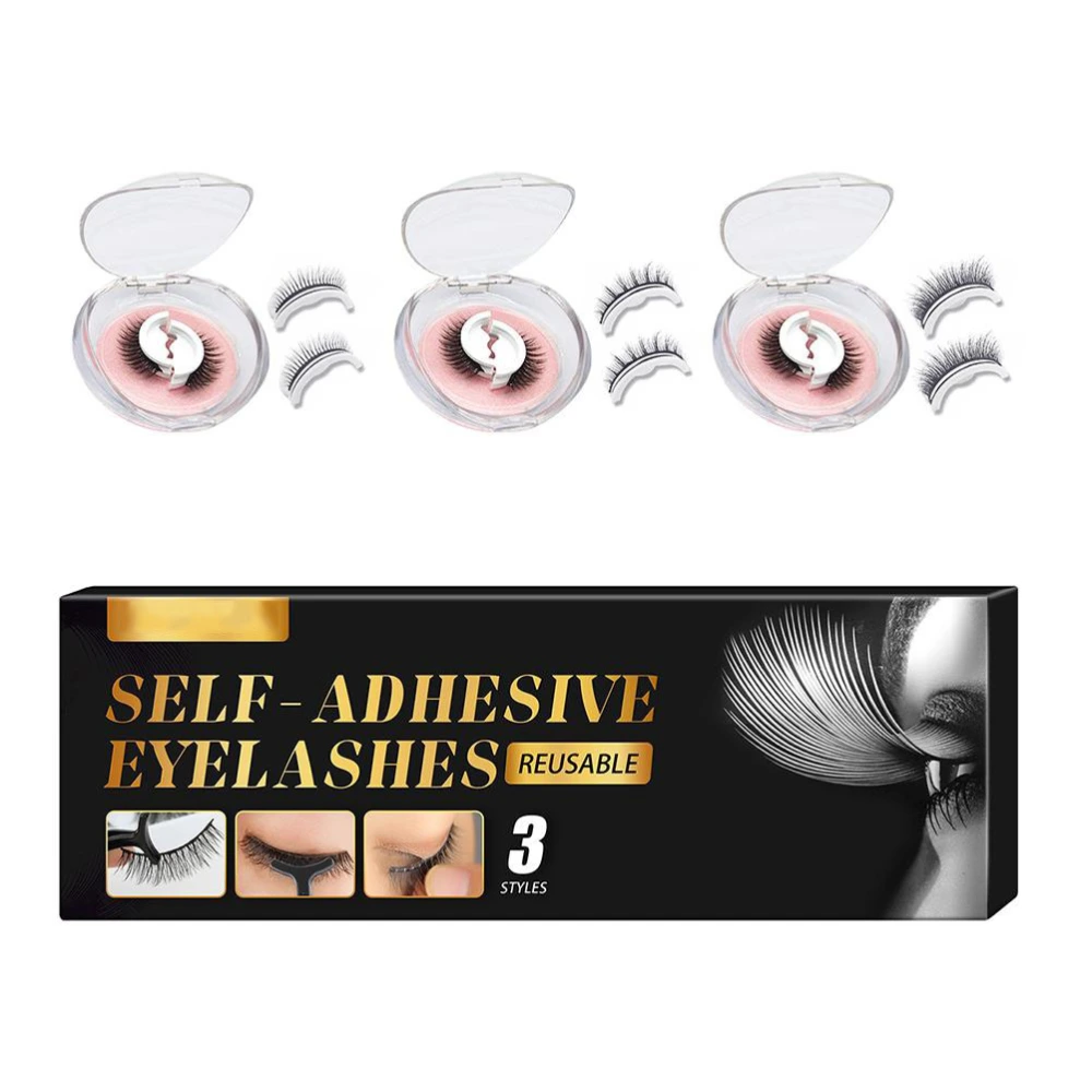 3 Pair Self Adhesive False Eyelashes Without Glue Boxed Artificial Eyelashes Reusable False Lashes Eyelashes with Tweezers