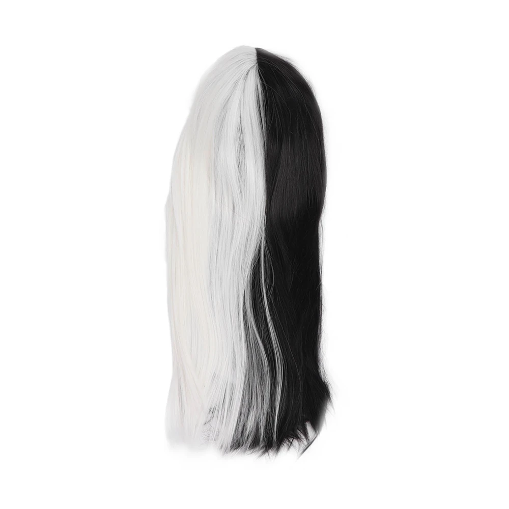 Women Long Straight Wig Black White Fashionable Natural Look Synthetic Wig for Cosplay Halloween Parties