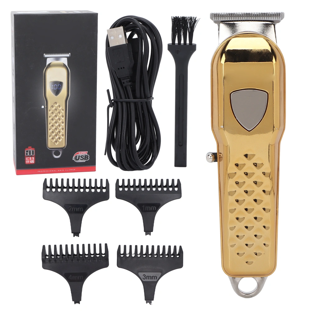 Hair Clipper Professional Rechargeable LED Display Cordless Hair Cutting Machine with Guide Comb (Gold)