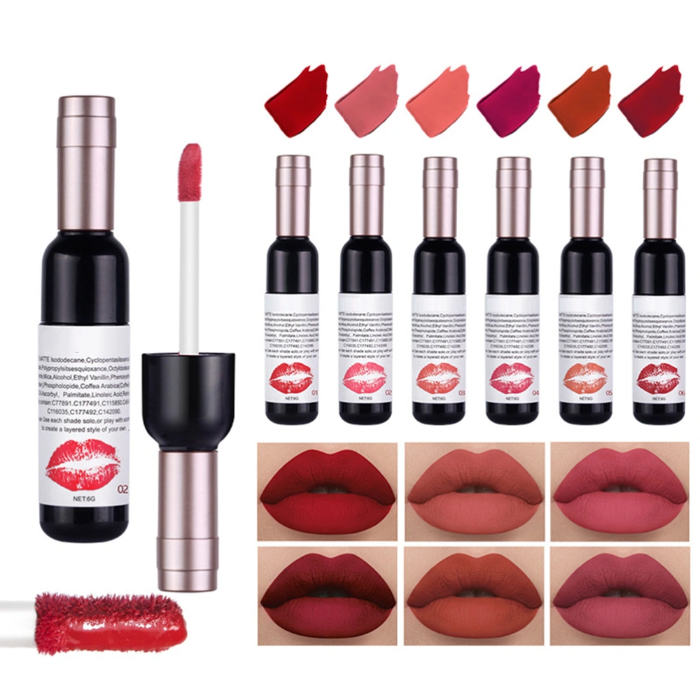 6 Color Lip Stains Set Wine Lipstick Lip Gloss Matte Long Lasting Waterproof Moisturizing Liquid Wine Bottle Lipstick Lip Makeup Cosmetic