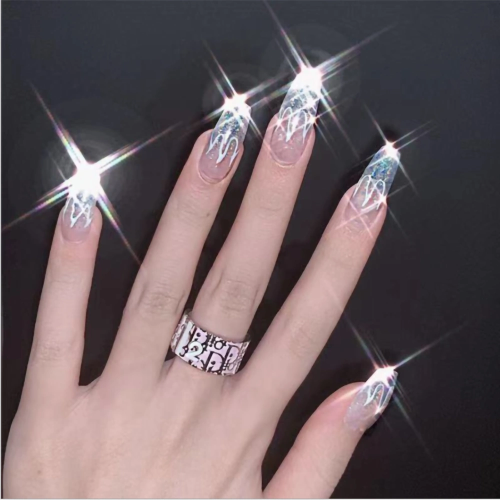 Waterproof Fashionable Artificial Flame False Nails Detachable Natural Press On Fake Nails Tips#8