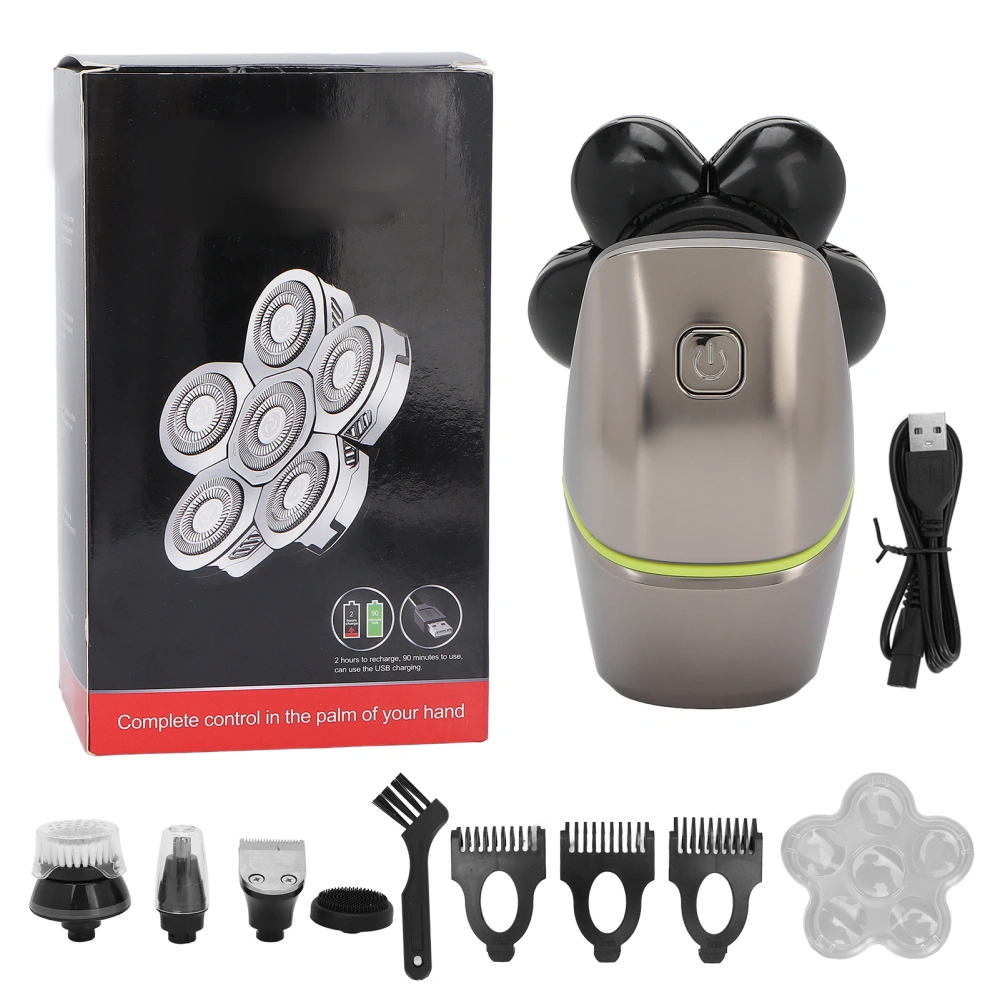 Electric Head Shavers 6 Blades Head IPX6 Waterproof USB Rechargeable Multifunctional Hair Grooming Kit