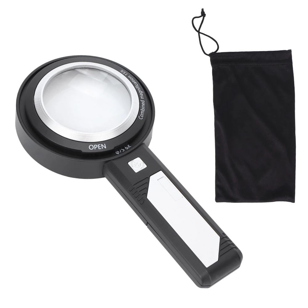 Seniors 6X/15X Magnifying Glass 6 LED Lights Handheld Lens Magnifier for Reading Inspection