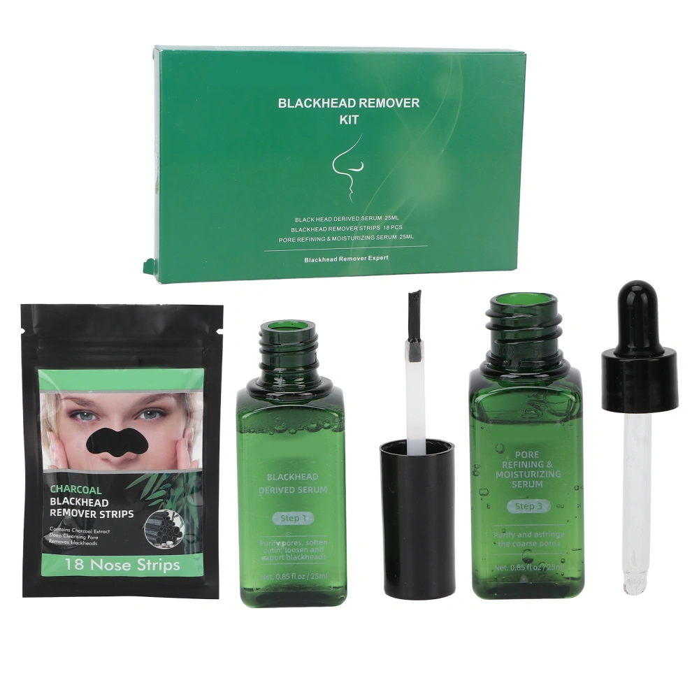 3 in 1 Blackhead Removal Strip Kit Mild Cleansing Skin Care Derived Lotion Pore Treatment Serum Set