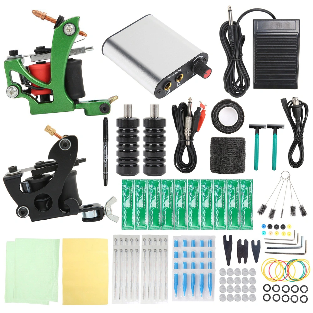 Tattoo Machine Kit Professional Tattoo Liner Shader Machine Mini Power Supply Repairing Cream 90‑265VUS Plug