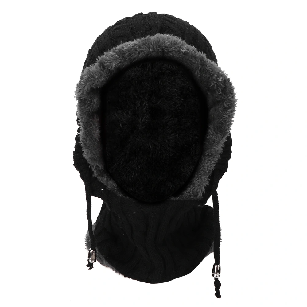 Winter Knitted Hat Men Women Cotton Plush Soft Elastic Breathable Neck Ears Warm Keeping BeanieBlack