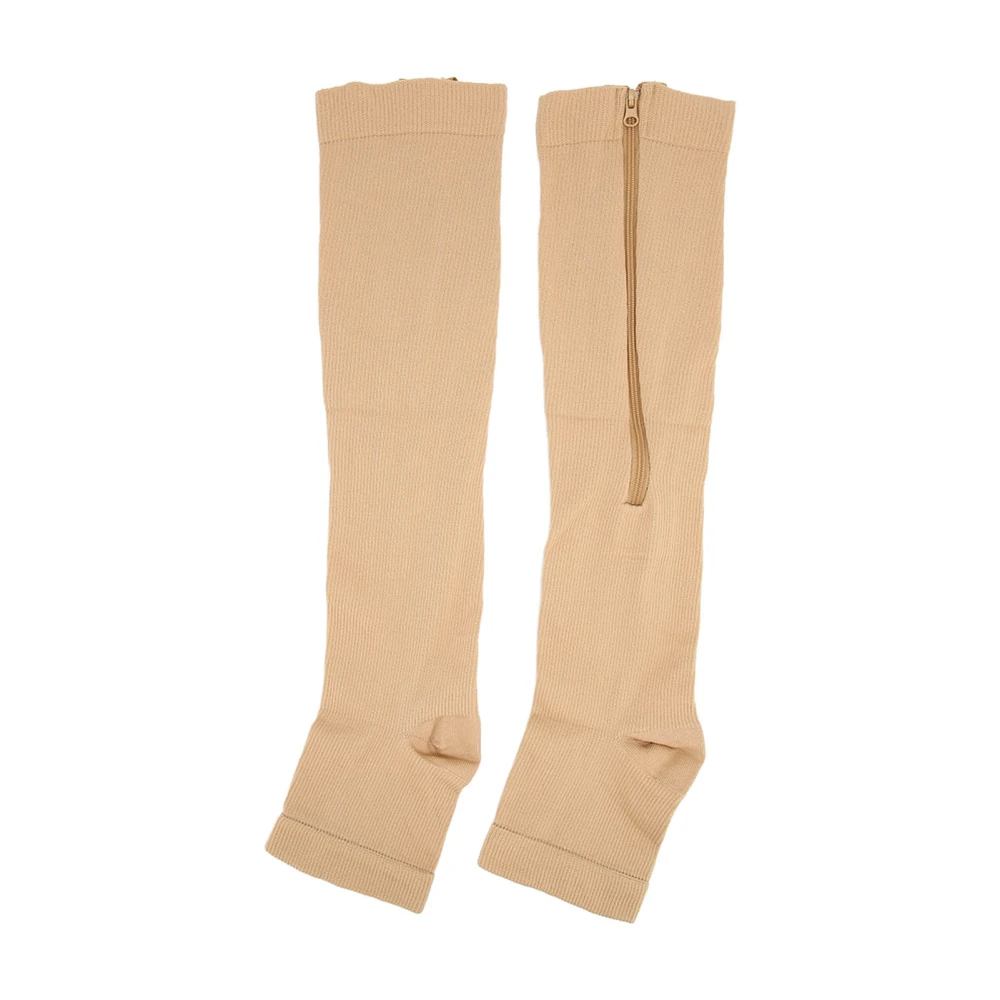 Nylon Compression Stockings Zipper Design Promote Blood Circulation Open Toe Compression StockingsSkin Color L/XL