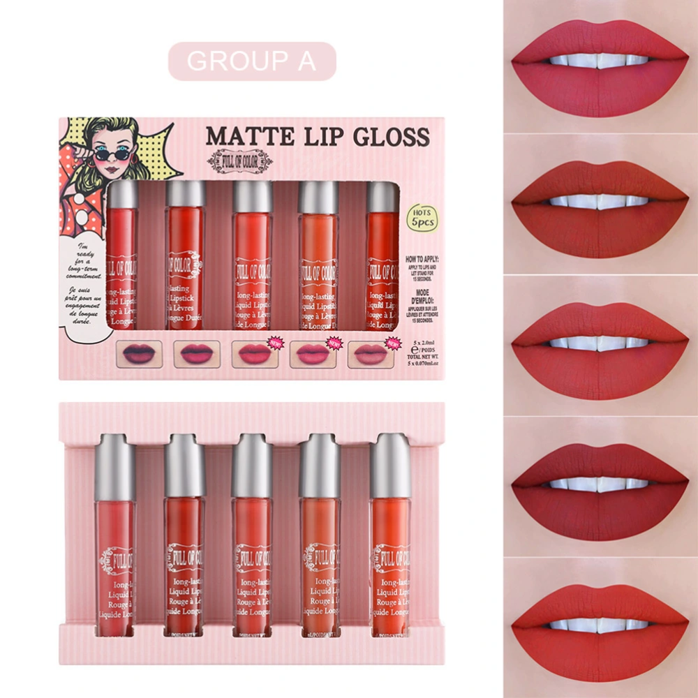 5 Color Matte Lip Gloss Liquid Lipstick Set Moisturizing Long Lasting Tint Balm Lip Glaze Makeup Cosmetics