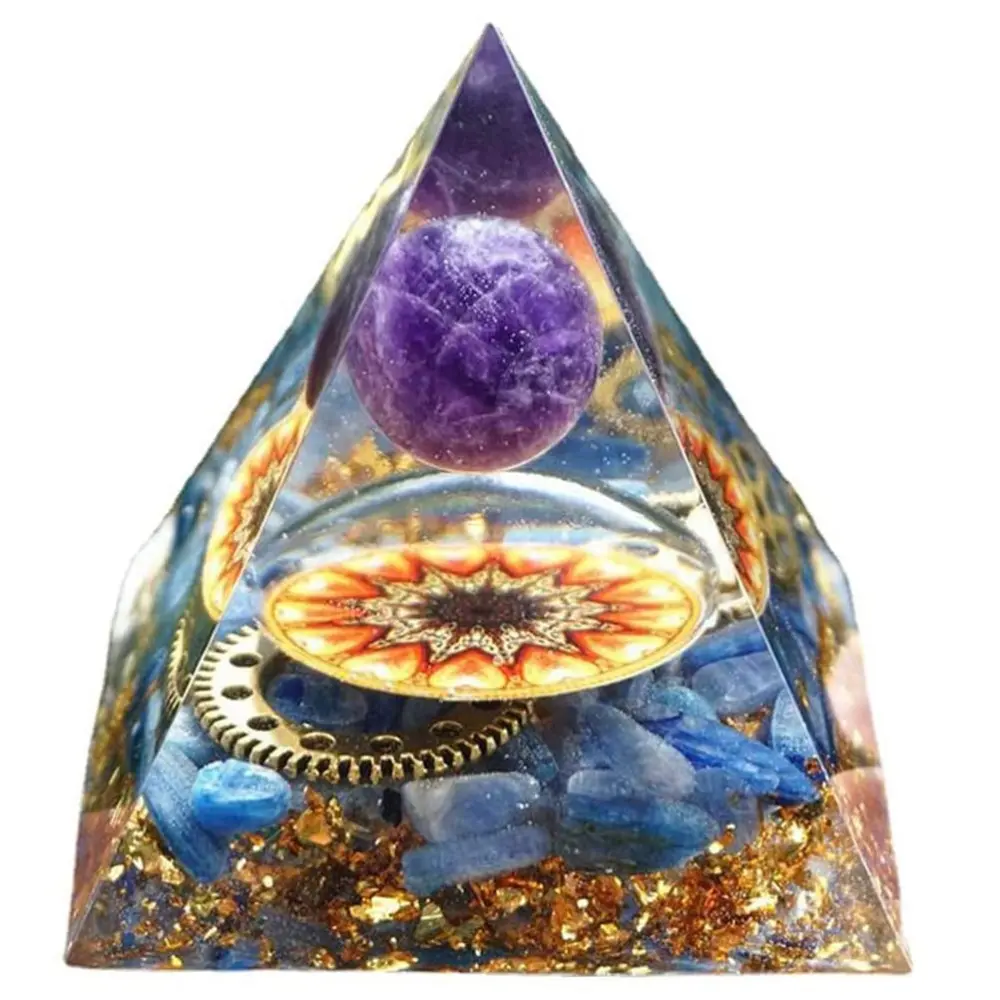 Crystal Pyramid Ornament Amethyst Peridot Pyramid Energy Generator Pyramid Reiki Balancing Protection Meditation Craft Decor