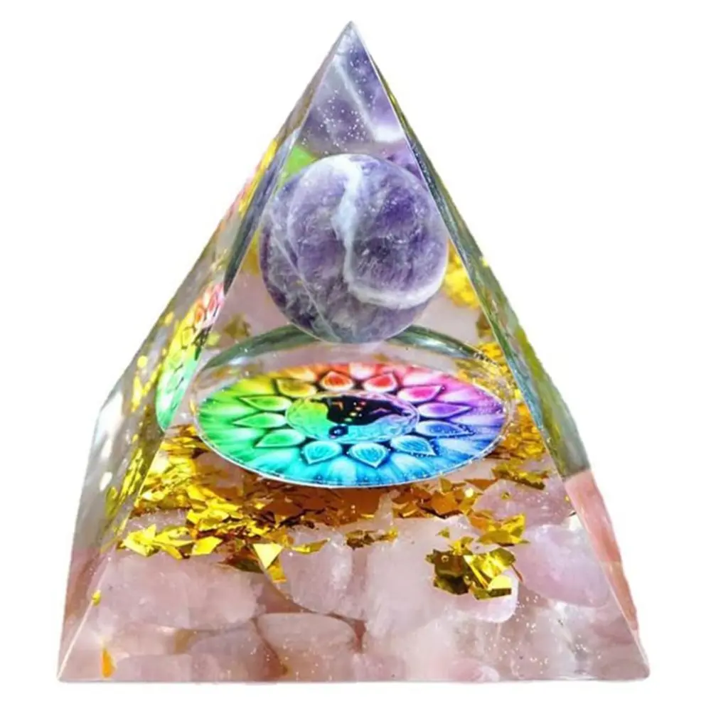 Crystal Pyramid Ornament Amethyst Peridot Pyramid Energy Generator Pyramid Reiki Balancing Protection Meditation Craft Decor