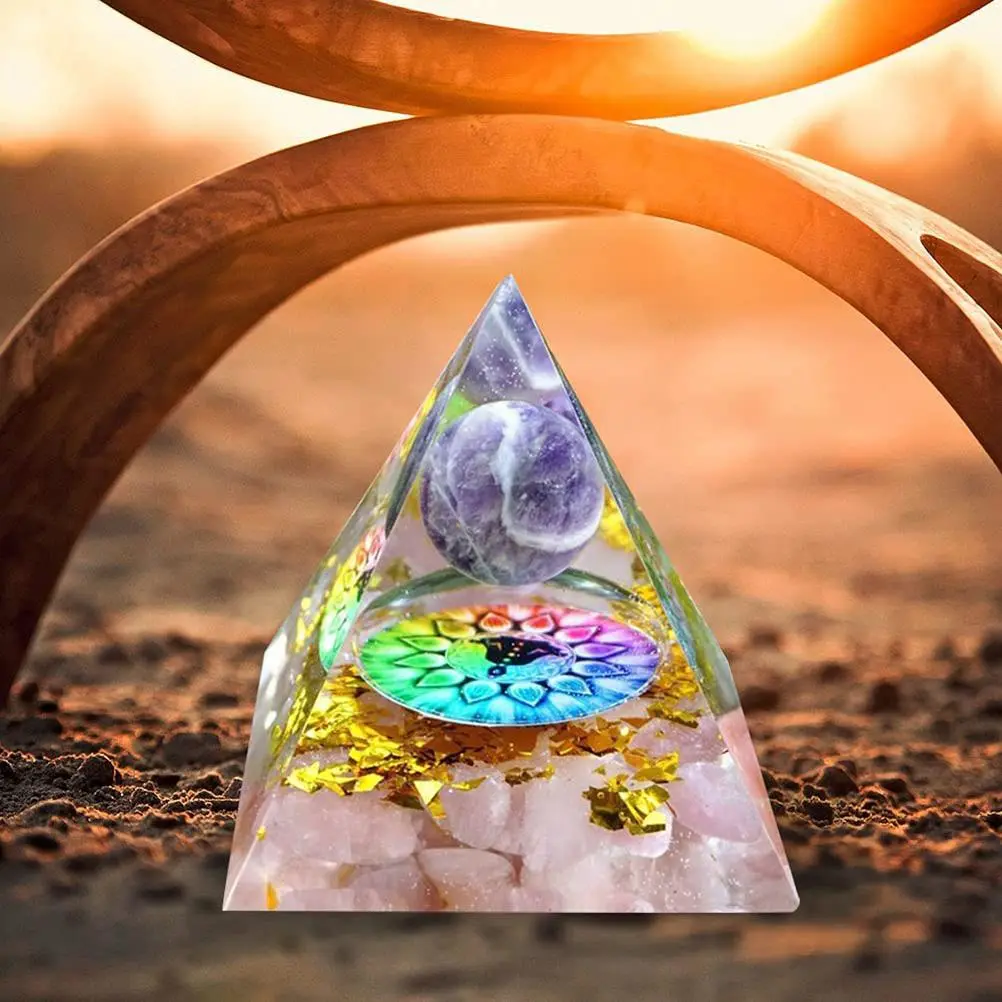 Crystal Pyramid Ornament Amethyst Peridot Pyramid Energy Generator Pyramid Reiki Balancing Protection Meditation Craft Decor