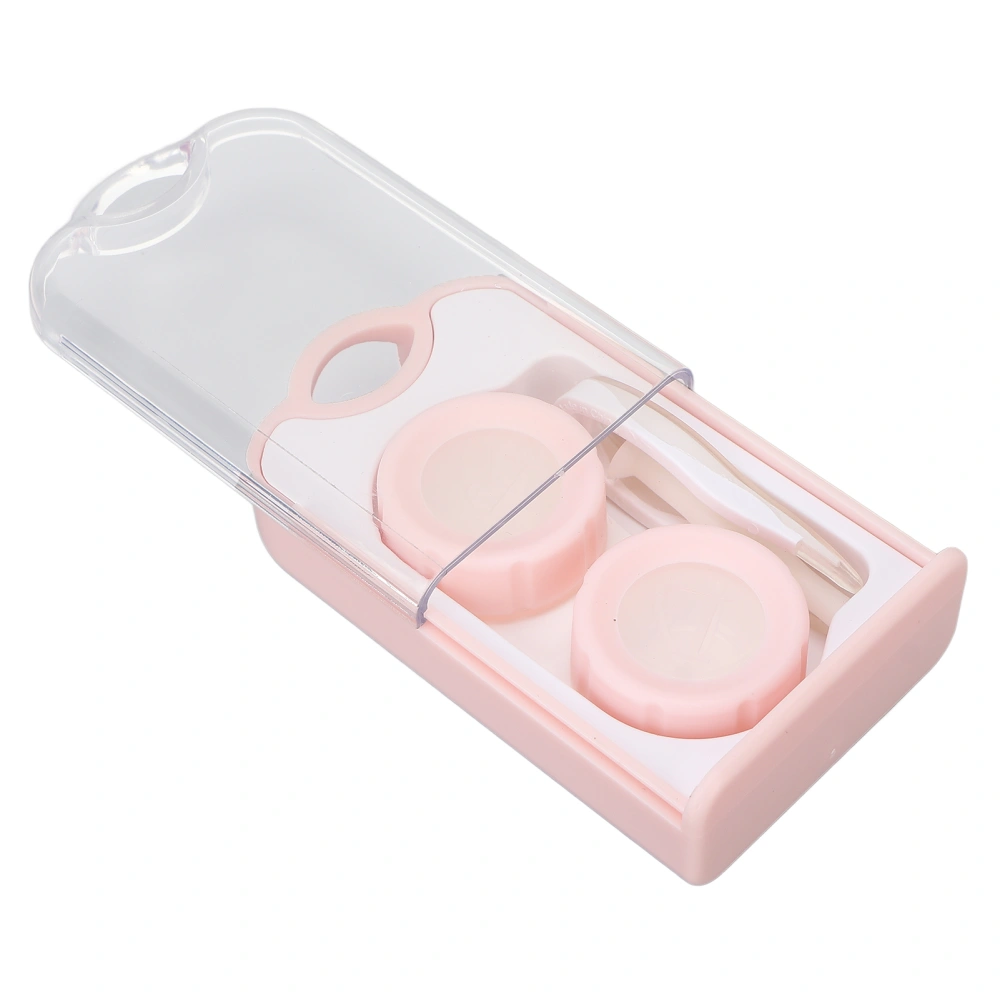 Portable Contact Lens Box Kit Pink Transparent Contact Lens Container With Tweezer