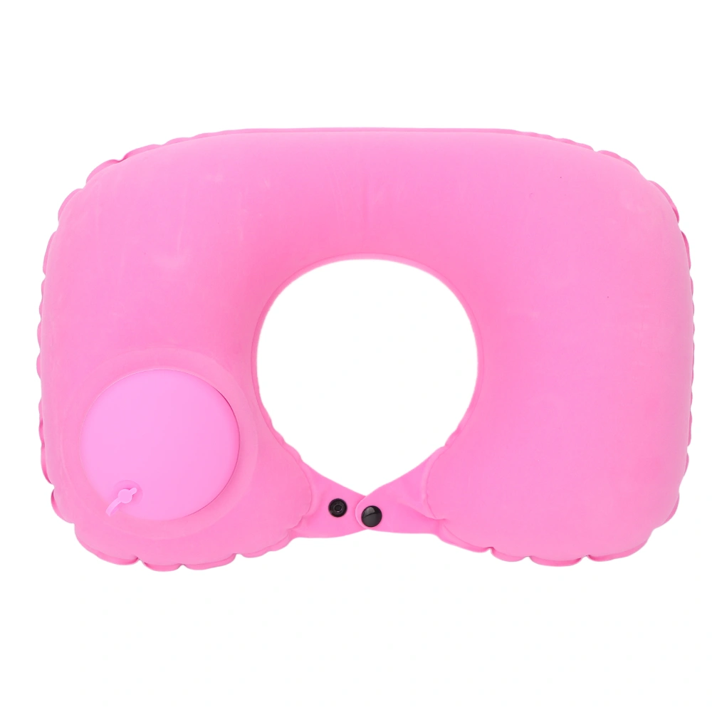 U Shape Inflatable Pillow Cervical Protection Flocking Head Rest Cushion for Car Office AircraftPink