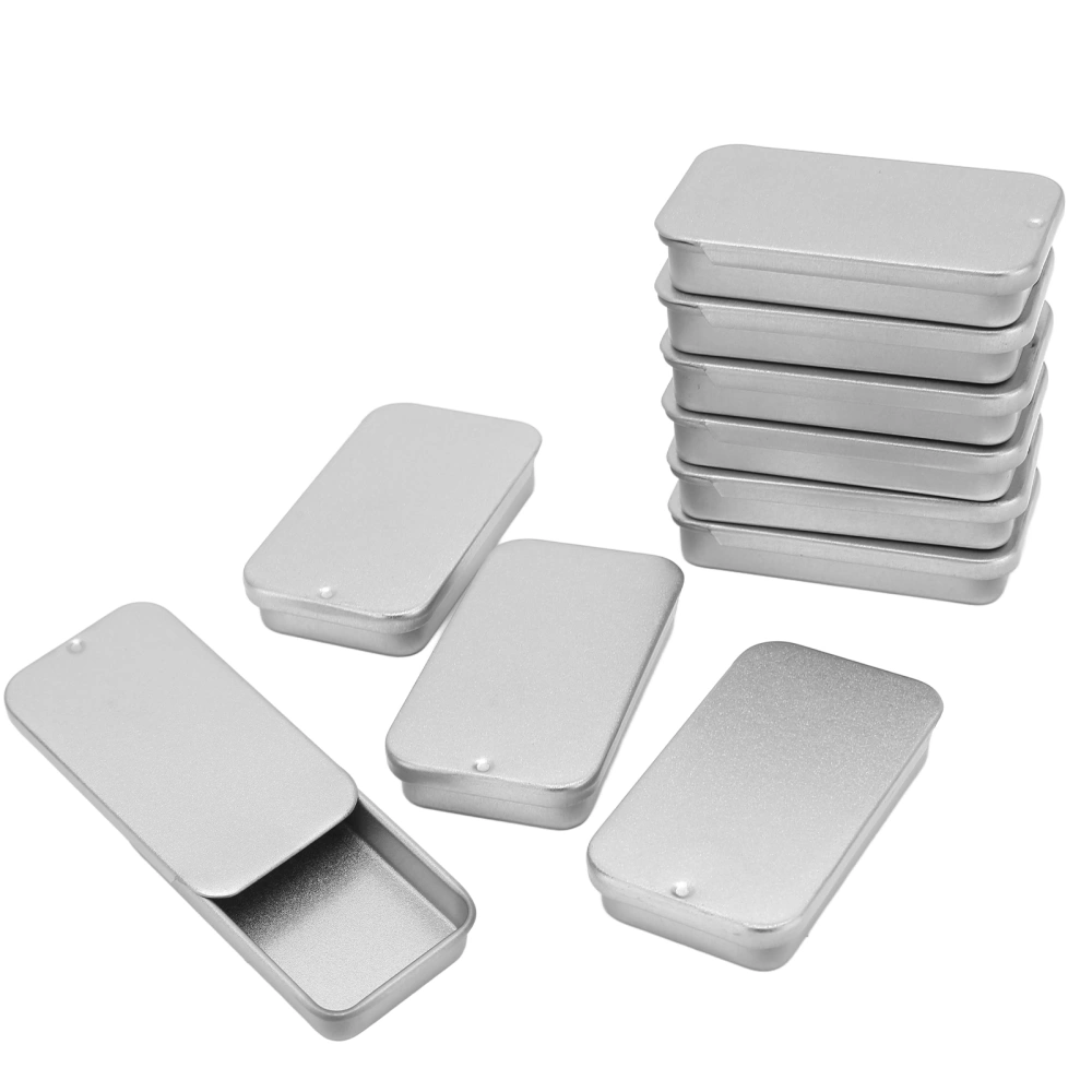 10pcs Empty Slide Top Tin Container Portable Silver Tin Empty Box for Lip Balm Solid Perfume