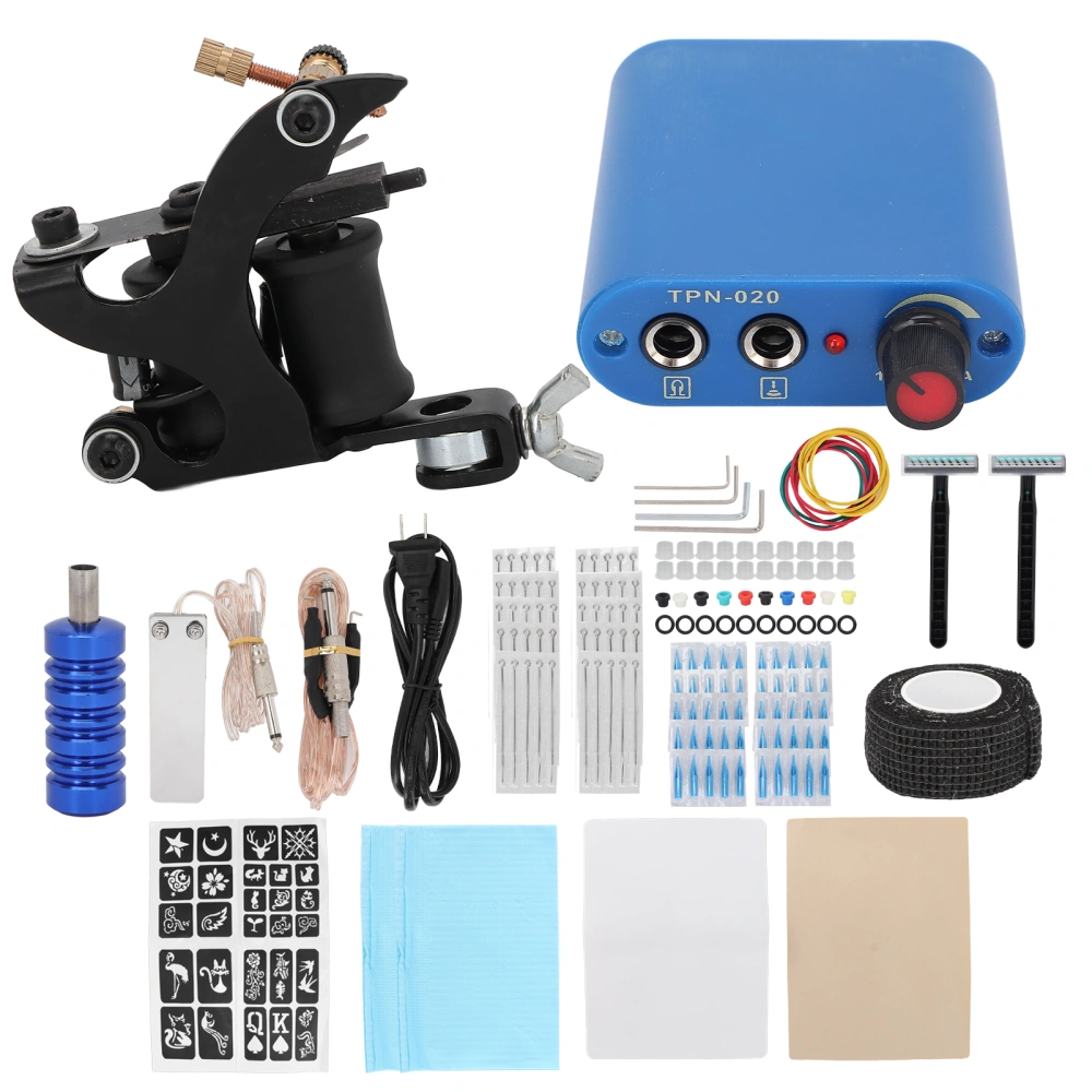 Starter Tattoo Machine Kit Professional Complete Tattoo Coil Machine Tattoo Grip Power Supply Supplies 90‑265VUS Plug