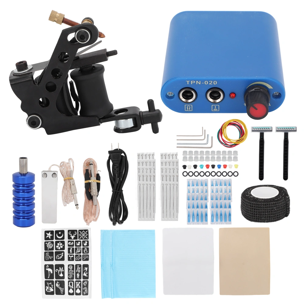 Coil Tattoo Machine Kit Foot Pedal Power Supply Practice Skin Clip Cord Beginner Tattoo Tool Set (90‑265V)US Plug