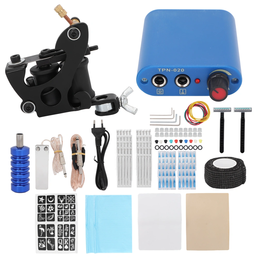 Coil Tattoo Machine Kit Mini Power Supply Foot Pedal Tattoo Needle Beginner Tattoo Liner Tool Set (90‑265V)EU Plug