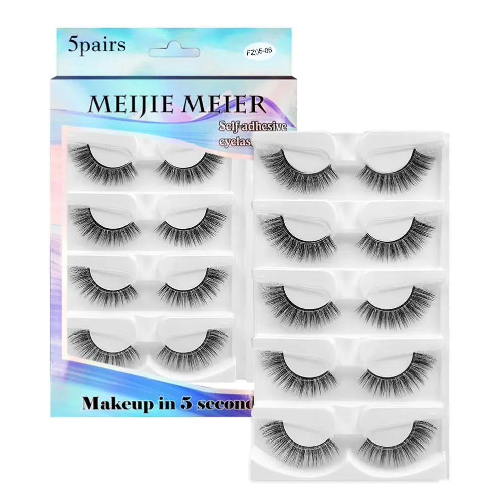 5 Pairs Self Adhesive Eyelashes No Glue Reusable Eyelashes Extensions with Eyelash Curler Natural Look Gift for Women