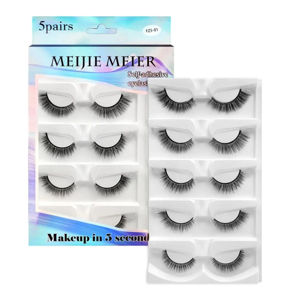 5 Pairs Self Adhesive Eyelashes No Glue Reusable Eyelashes Extensions with Eyelash Curler Natural Look Gift for Women