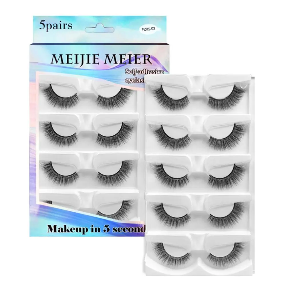 5 Pairs Self Adhesive Eyelashes No Glue Reusable Eyelashes Extensions with Eyelash Curler Natural Look Gift for Women