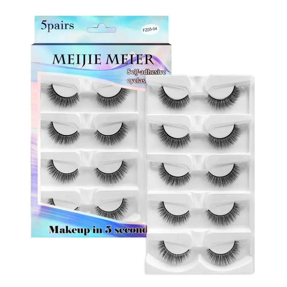 5 Pairs Self Adhesive Eyelashes No Glue Reusable Eyelashes Extensions with Eyelash Curler Natural Look Gift for Women