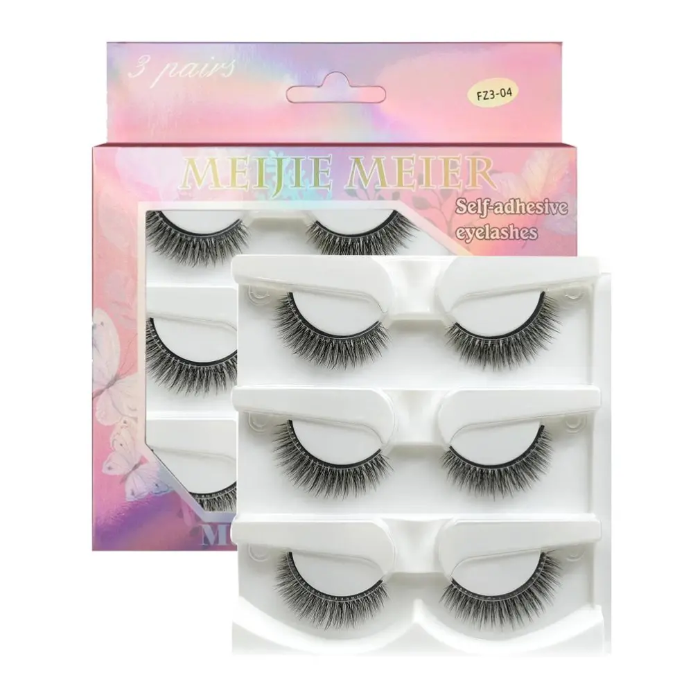 3 Pairs Self Adhesive Eyelashes No Glue Reusable Long Volume Eyelashes Extensions Natural Look Gift for Women