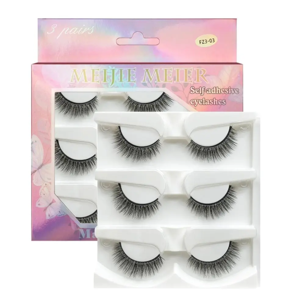 3 Pairs Self Adhesive Eyelashes No Glue Reusable Long Volume Eyelashes Extensions Natural Look Gift for Women