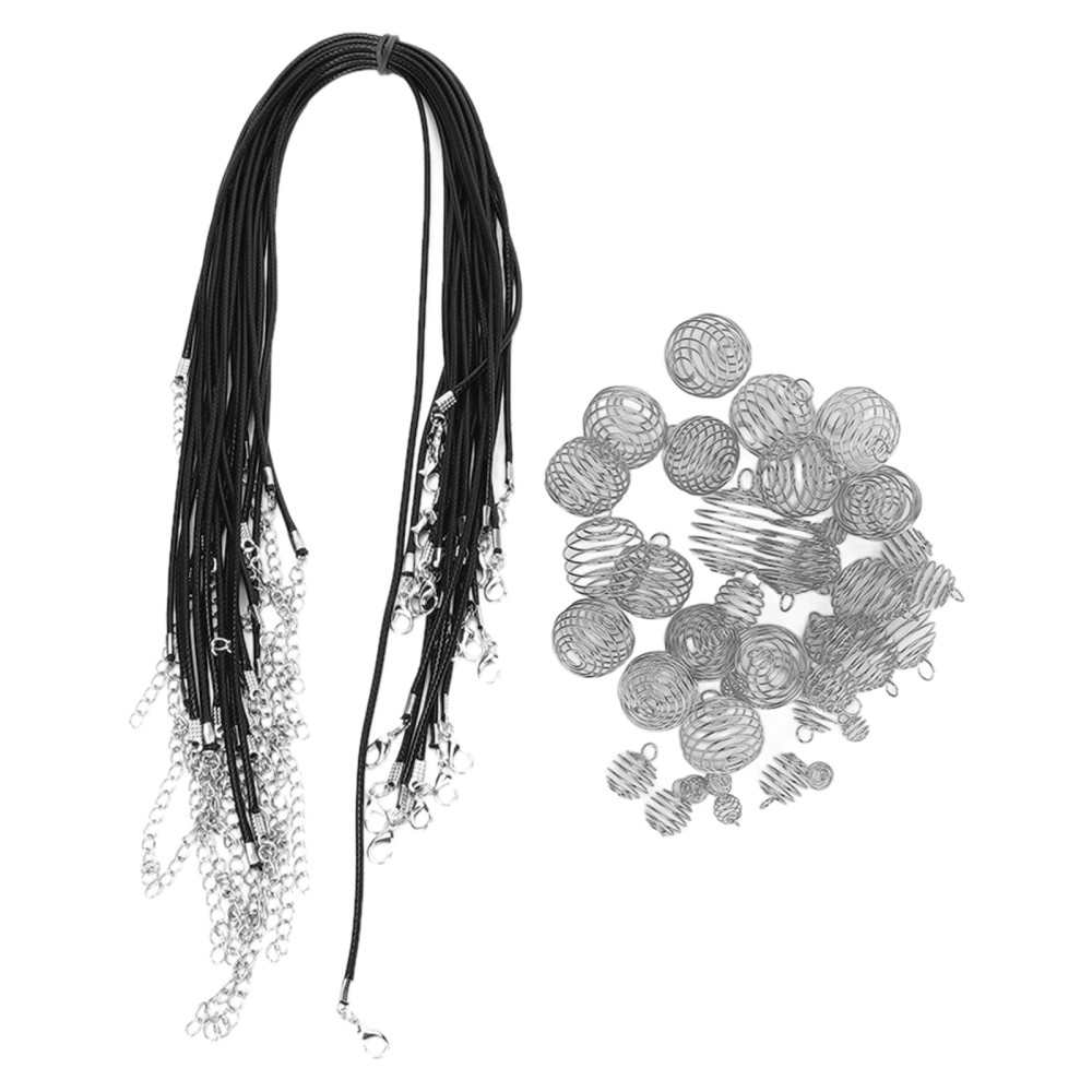 Fashionable Alloy Spring Ball Hair Dreadlocks Beads PU Cowhide Rope DIY Necklace AccessoriesSilver