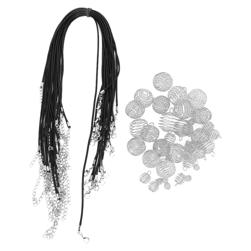 Fashionable Alloy Spring Ball Hair Dreadlocks Beads PU Cowhide Rope DIY Necklace AccessoriesWhite Gold