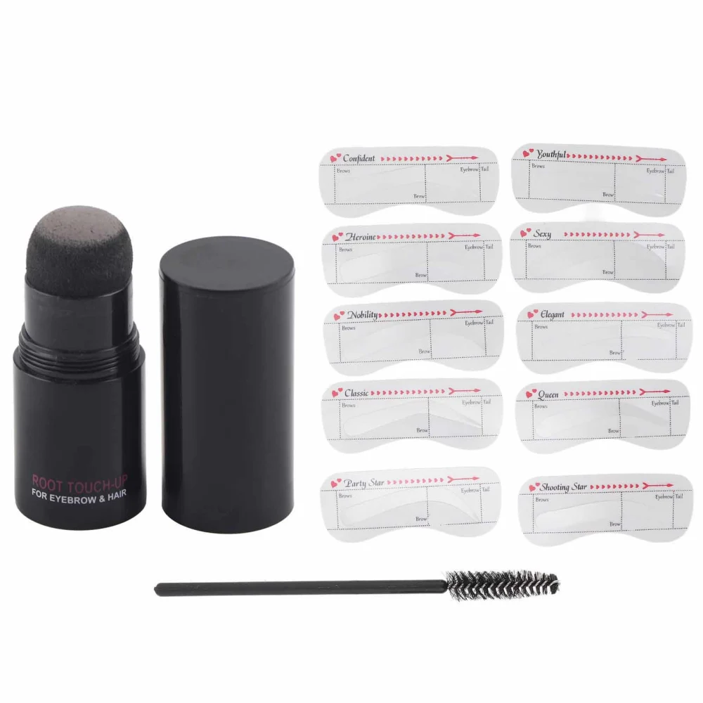 Eyebrow Stamp Stencil Kit Fine Powder 10 Reusable Eyebrow Stencils Hairline Shadow Powder Stick Grey