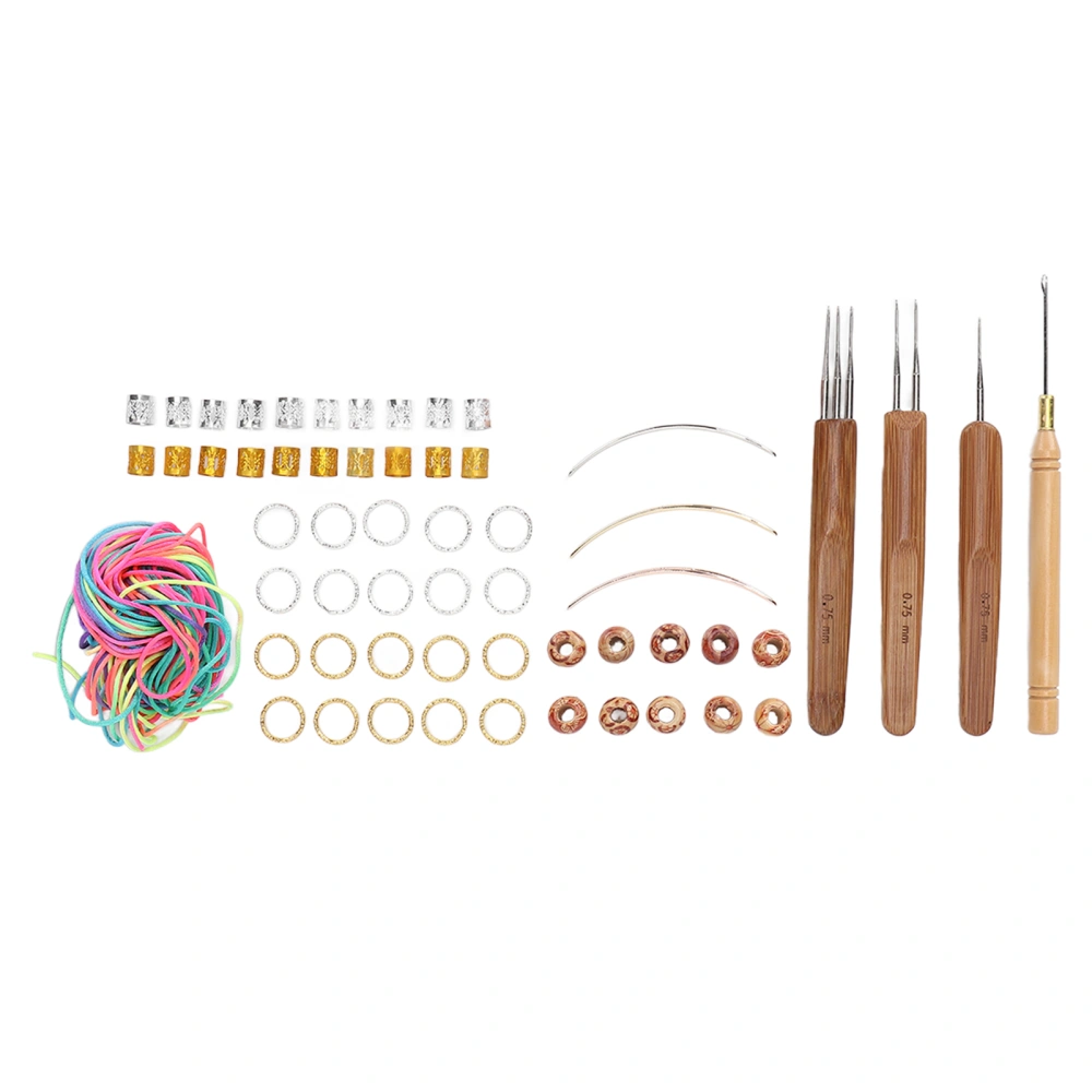 Braid Jewelry Wooden Beads Set Hair Extension Ring Set Wooden Bead Piercing Needle with Single Double Three Crochet