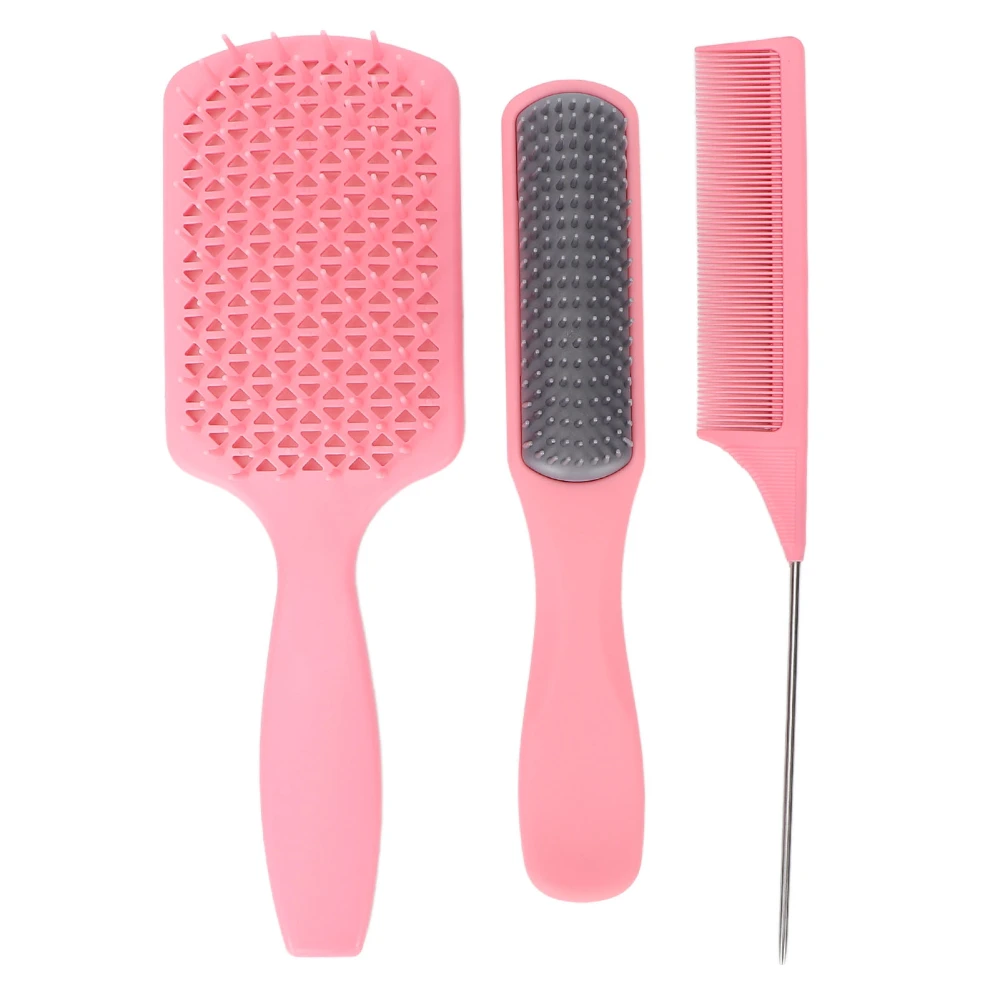 3pcs Hair Brush Set Anti Static Heat Resistant Massage Styling Hair Combs for Barber Shop HomePink Boxed