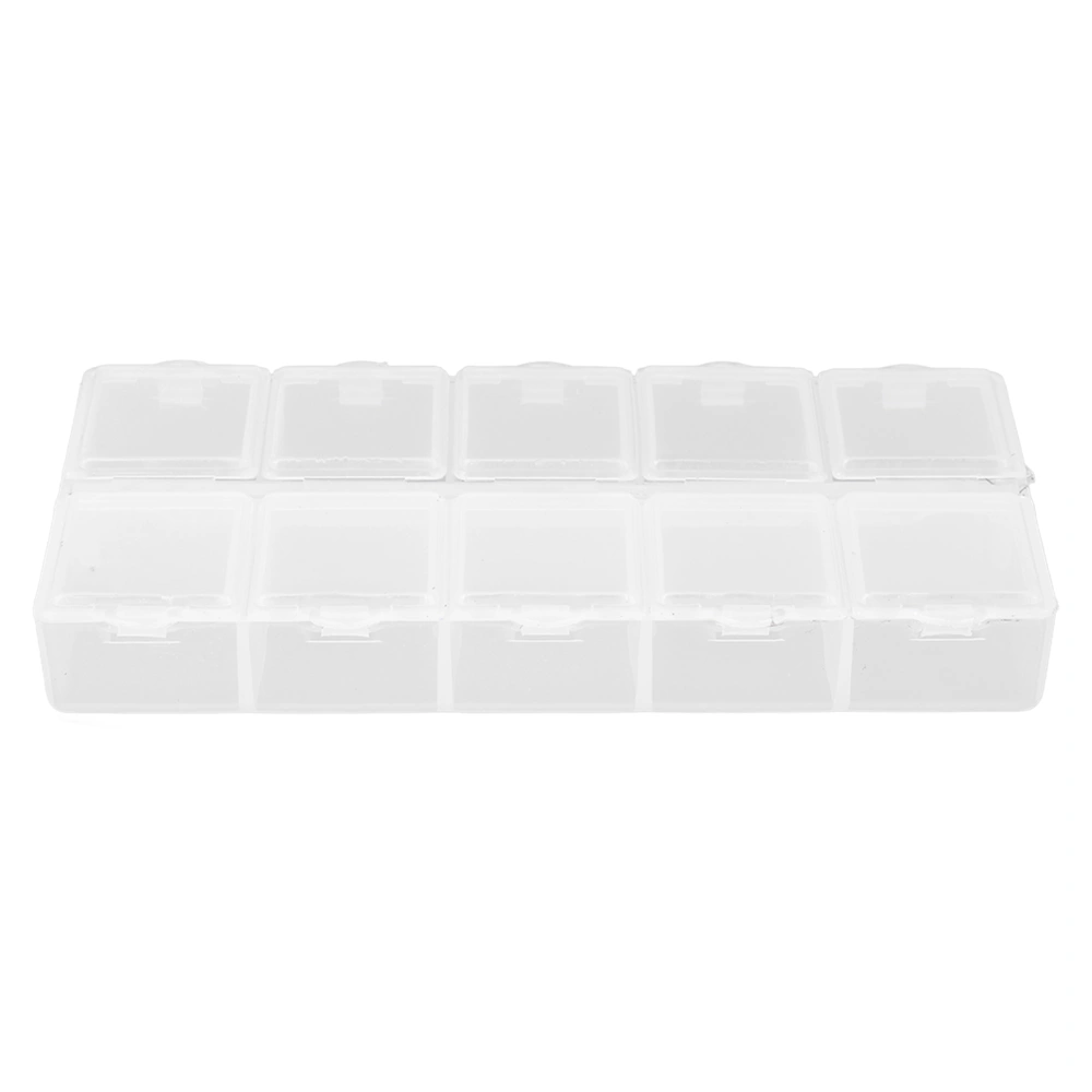 Grid Organizer Box White Plastic 10 Compartment Storage Container for Jewelry Earrings Nails Tool