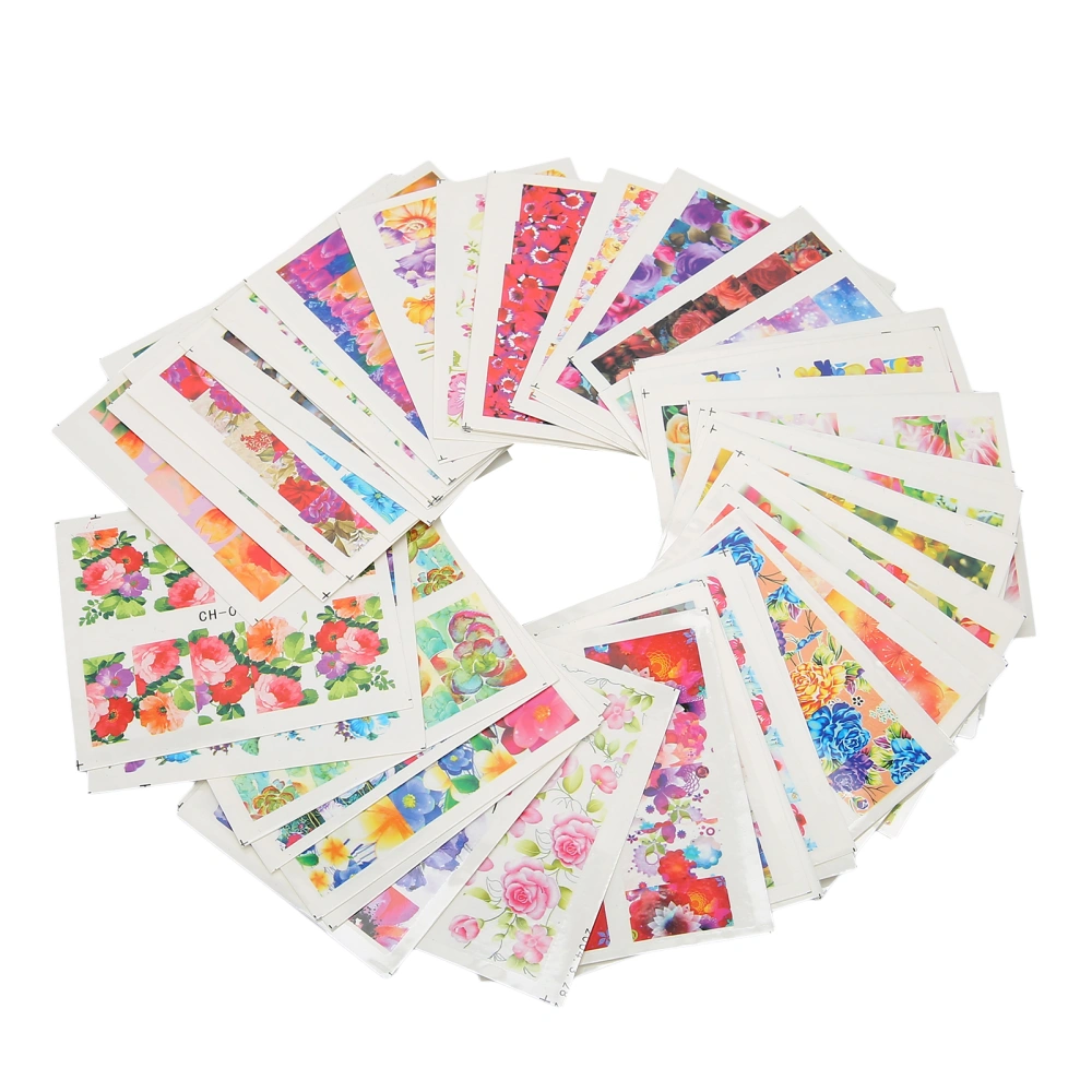 50Pcs Nail Art Sticker Decals Watermark Full Stickers Colorful Flower Nail Decals Nail Accessories