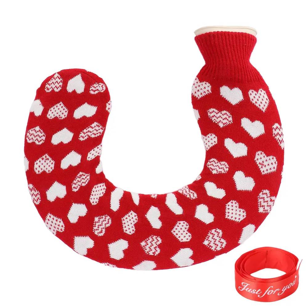 1L U Shaped Hot Water Bag Portable Neck Shoulder Warmer with Soft Knitted Cover for WinterType 1