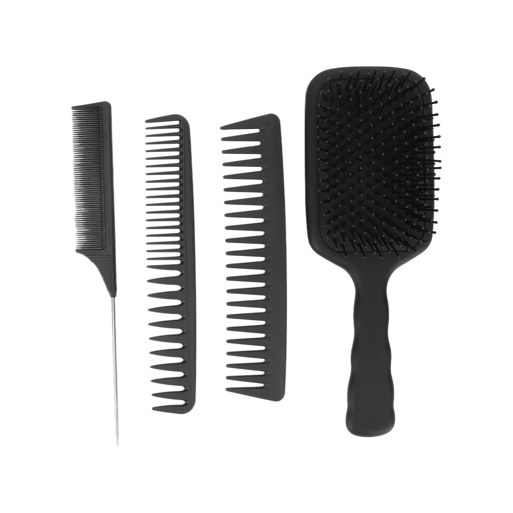 4pcs Multifunctional Tail Comb Paddle Hair Brush Wide Tooth Comb Double Tooth Comb Hair Comb SetBlack Box Packed