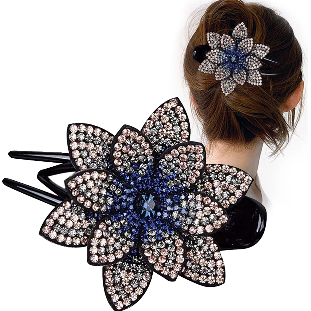 Rhinestone Flower Hair Clips Elegant Curved Hair Clip for Women Girls