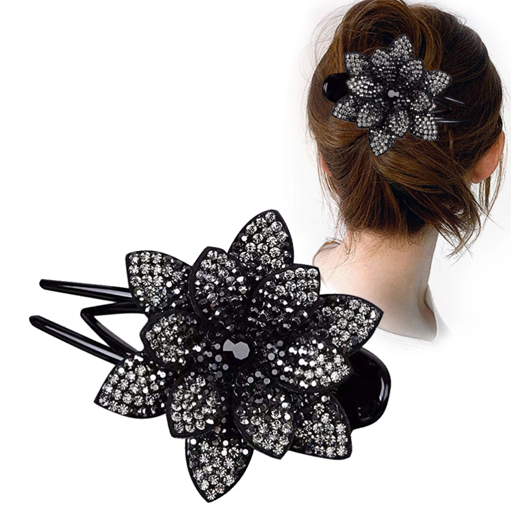 Rhinestone Flower Hair Clips Elegant Curved Hair Clip for Women Girls