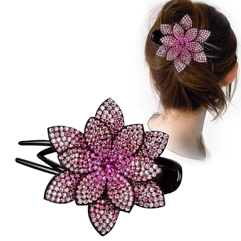 Rhinestone Flower Hair Clips Elegant Curved Hair Clip for Women Girls