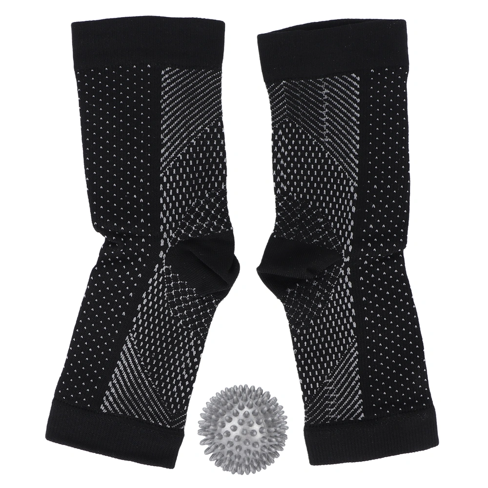 Pair Plantar Fasciitis Socks Ankle Brace L/XL Black with 8cm/3.1in Gray Massage Spiky Ball