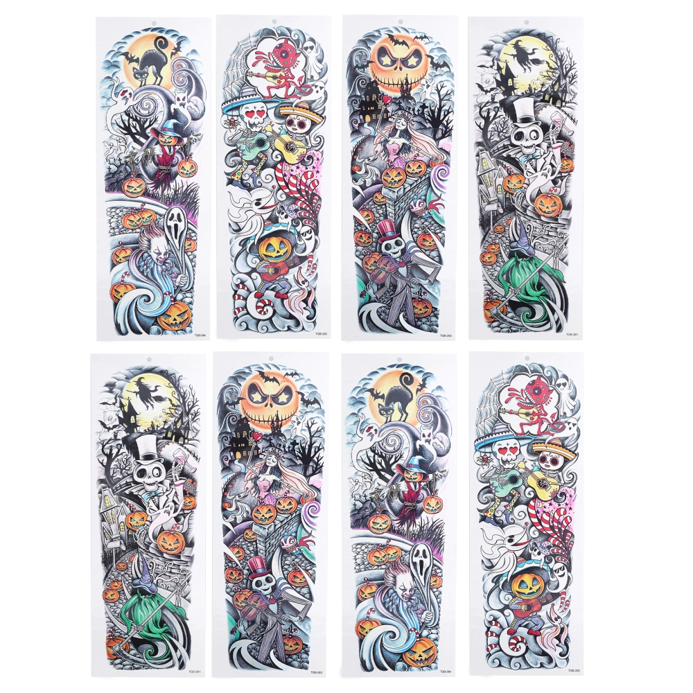 Temporary Tattoo Stickers Pumpkin Pattern Waterproof Full Arm Fake Tattoos for Kids Adults Halloween Party